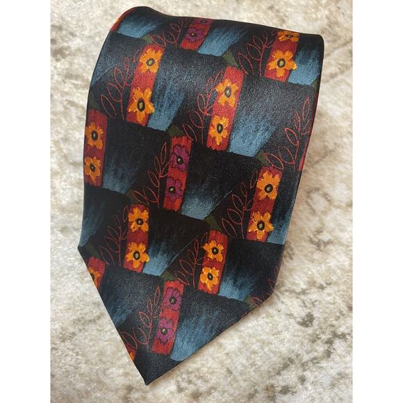 ermenegildo‎ zegna Neck Tie Abstract Floral Pattern 100% Silk - Picture 1 of 6